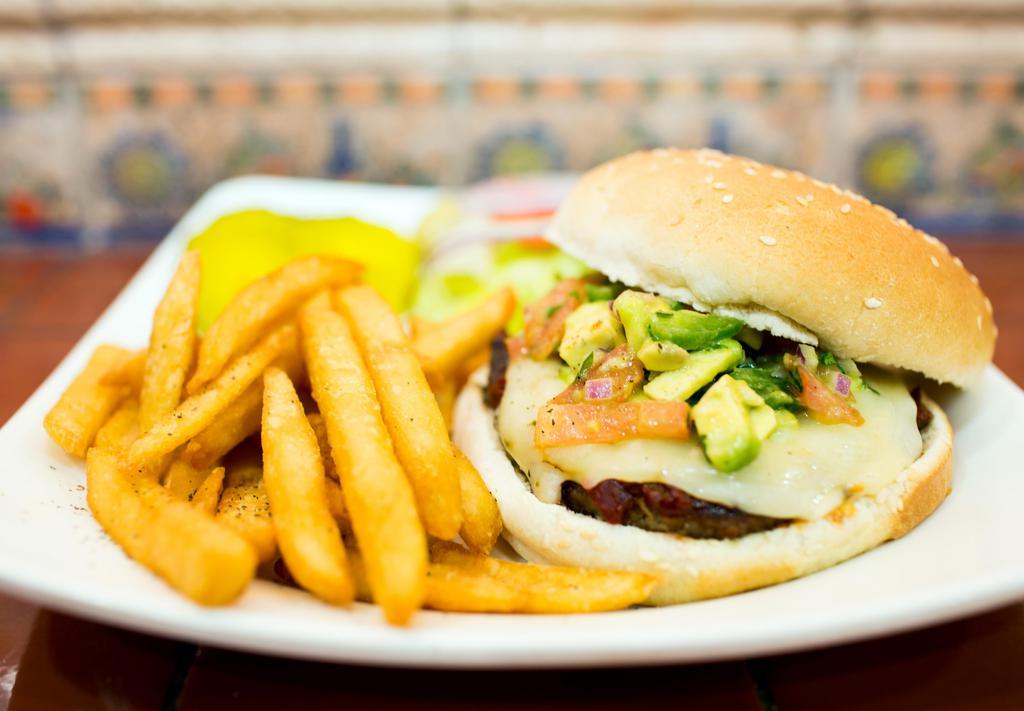  Spicy Chipotle Burger Deluxe · 12oz Spicy Chipotle Burger, served with chipotle mayo, guacamole, pico de gallo and pepper jack cheese, and side of French Fries