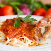 Veal Parmigiana · Breaded veal cutlet with your choice of pasta and sauce topped with mozzarella cheese. Add t...