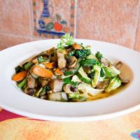 Primavera Pasta · Sauteed broccoli, mushrooms, carrots, zucchini, eggplant, and spinach with your choice of pa...