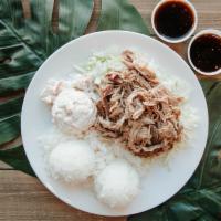 Keiki (Kids Plate) · 1 choice of meat on a bed of cabbage served with 1 scoop of rice and 1 sauce cup.  Salad is ...