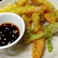 Shrimp Tempura · 3 pieces of shrimp, and assorted vegetables.