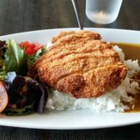 Pork Cutlet Curry Rice Platter · Lightly breaded pork cutlet. Japanese curry platter served with rice and salad with ginger d...