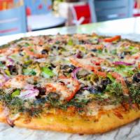 Touch Down Pizza · Pepperoni, sausage, ham, beef, tomato, black olive, green olive, bell pepper, onion and mush...