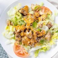 Grilled Chicken House Salad Combo · Lettuce, tomatoes, onions, green peppers, and cucumber topped with mixed cheese with your ch...