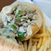 Philly Chicken Cheese Sub Combo · Served with grilled onions, pepper and mushrooms melted provolone and mayo.