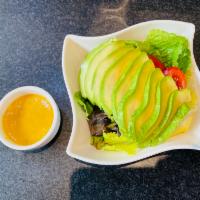 Avocado Salad · House salad top w avocado, sesame seed,ginger dressing on the side