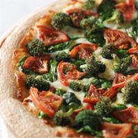 New York White Pizza · Broccoli, spinach, tomatoes, and Wisconsin cheese blend.