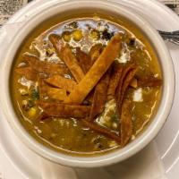 White Bean Chicken Chili · Topped with queso fresco