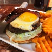 Western Sunrise Burger · Fried egg, thick cut bacon, provolone