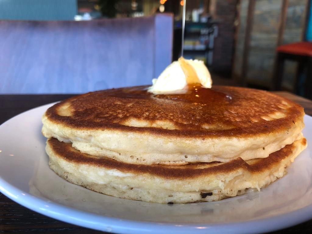 Sweet Cream Double Stack Pancakes · Served with Butter and Maple Syrup