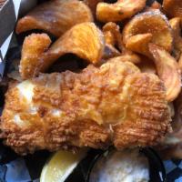 Fish & Chips · 8 oz. filet of cod, broiled or fried, piled high on top of Garlic Parmesan Sidewinder fries,...