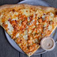 Buffalo Chicken Slice · Roast chicken, onions and blue cheese crumble with a Buffalo sauce drizzle.