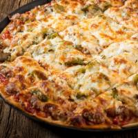 Fabulous Four Pizza · Gourmet Italian sausage, mushroom, onion and green peppers.