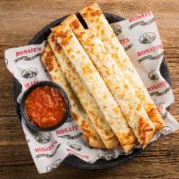 Cheesy Bread Stix · Breadsticks topped with garlic butter and mozzarella cheese & served with a side of marinara.