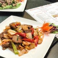 H7. Kung Pao · Sauteed with onions, bell peppers, water chestnuts, peanuts and dried chili. Served with you...