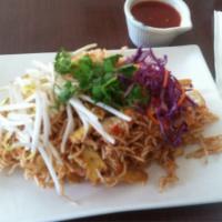 Mee-Krob · Crispy rice noodles, bean curd, and fried soy shrimp caramelized in chef's secret sweet sauc...