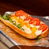 Chicken Arianna Hot Sub · Grilled chicken tenders, melted cheese, lettuce, tomatoes, smothered with Homemade Buffalo b...