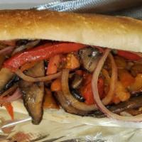 Vegetarian Hot Sub · Tomatoes, mushrooms, peppers and onions marinated with balsamic vinegar and olive oil, grill...