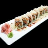 Crunch Shrimp Roll · Spicy crab and tempura shrimp inside, cooked shrimp on top with tempura flakes.