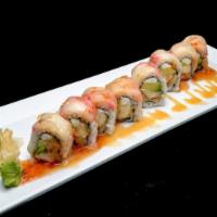 Sweet Lobster Roll · Raw. Lobster, cream cheese, and avocado inside, red snapper on top with chili sauce and spic...
