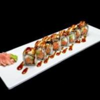 S.B Roll · Spicy crab, cream cheese, and avocado inside with eel on top and eel sauce.