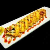 Spicy Tuna Deep Fried · Spicy tuna and cucumber inside with eel sauce on top.