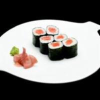 Salmon Roll · Salmon and rice inside, and seaweed outside.