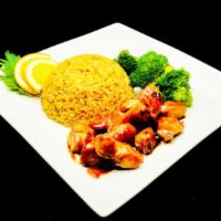Chicken Teriyaki Lunch · Grilled boneless chicken breast filet with teriyaki sauce and steamed broccoli and choice of...