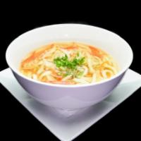 Veggie Udon soup · Japanese noodle soup with veggies.
