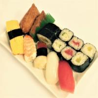 Lunch Special Nigiri Bento · 15 pieces. 2 piece inari, 2 piece futomaki, 2 piece cucumber hosomaki, 2 piece tekka hosomak...