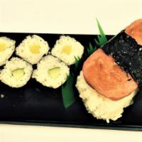 Junior Set A. Spam · Spam Musubi with sushi rice and teriyaki sauce, 3 piece Cucumber Hosomaki and 3 piece Shinko...
