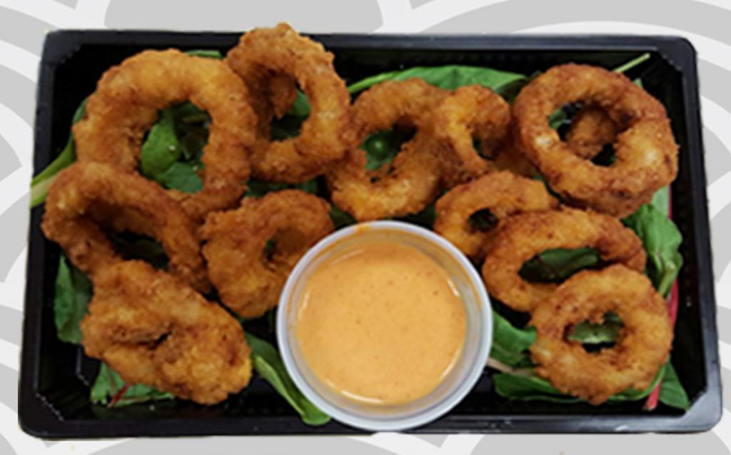 Ika Rings · Ika rings with our spicy wasabi mayo sauce.