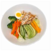 Grilled Chicken Salad · Grilled chicken breast, avocado, cucumber, carrots, broccoli , bell pepper, boiled egg, sesa...