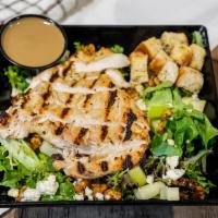 Chicken and Green Apple Salad · Grilled chicken breast and sliced green apples on fresh mixed greens with blue cheese crumbl...