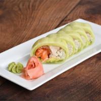 Emerald **RICE FREE** · Salmon, tuna, yellowtail, blue crab and avocado wrapped in cucumber skin, topped with ponzu ...