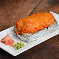 California On Fire  **OVEN BAKED** · Kani crab, avocado, and cream cheese inside, topped with sumo mix (kani crab, conch, spicy m...