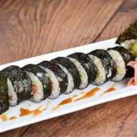 Bonsai · Eel, salmon, octopus and avocado inside, nori outside, topped with eel sauce