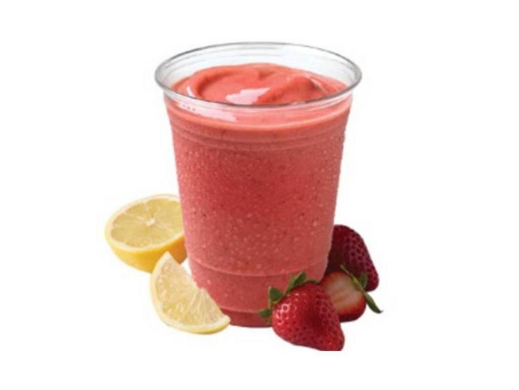 STRAWBERRY LEMONADE SMOOTHIE CAL 370 · Made with real fruit and yogurt, this summertime favorite is back! Try our Strawberry Lemonade Smoothie to cool you down as summer heats up!