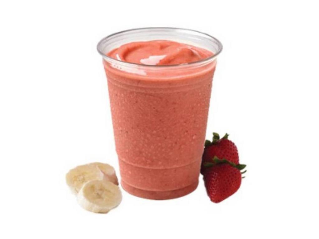 STRAWBERRY BANANA SMOOTHIE CAL 360 · Our premium 16 ounce Smoothie is made with real fruit and low-fat yogurt.