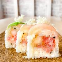 Tiger Crunch Roll · Albacore, spicy tuna, shrimp tempura, avocado, and tempura crunch.