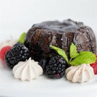 Molten Chocolate Cake · Moist rich dark chocolate cake with a chocolate ganache center.