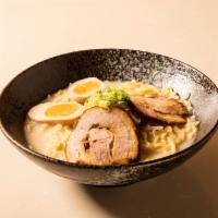 25. Hon Ramen · The original pork broth with chef's made dashi, thin noodles topped with pork chashu, a mari...