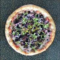 Veggie Pizza · Black Olives, Mushroom, Red Onion, Green Pepper.