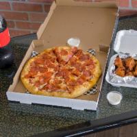 1. Family Deal · 1 large pizza 1 topping, 10 wings, 2-liter soda.