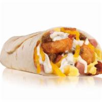 Big Country® Breakfast Burrito · Warm sausage gravy, smothered over scrambled eggs, sausage, ham, bacon bits, Hash Rounds®, a...