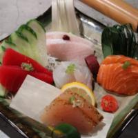 Sashimi Combo (served with Miso Soup & Rice) · 10 pieces - Tuna(2), Yellowtail(2), Salmon(2), White Fish(2), Albacore(2)
