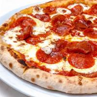 Pepperoni Pizza · Tomato sauce and mozzarella. Baked in our brick oven with house-made mozzarella.