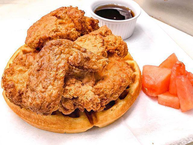 Fried Chicken & Waffles · Country fried chicken wings , Belgian style waffle, served with syrup 