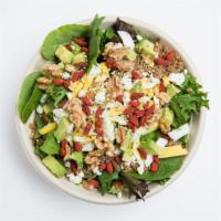The Balanced Bowl · Organic Baby Spring Mix and Organic Quinoa base, topped with Organic Gogi Berries, Organic H...