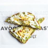 The Protein Toast · Sprouted Toast, Avocado, Hard-boiled Egg, Extra Virgin Olive Oil, Lemon Juice Red Pepper Fla...
